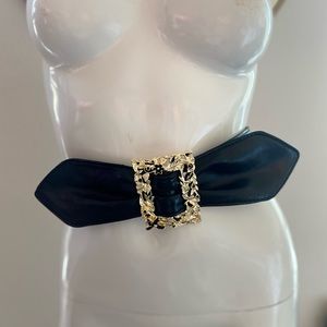 Vintage Y2K Glam Leather Bow Tie frame elastic waist statement belt NWOT